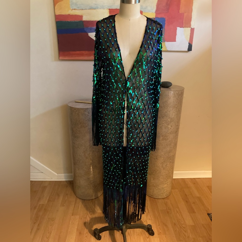 AKIRA Dream of U Sequin Cardigan in Green and Blue